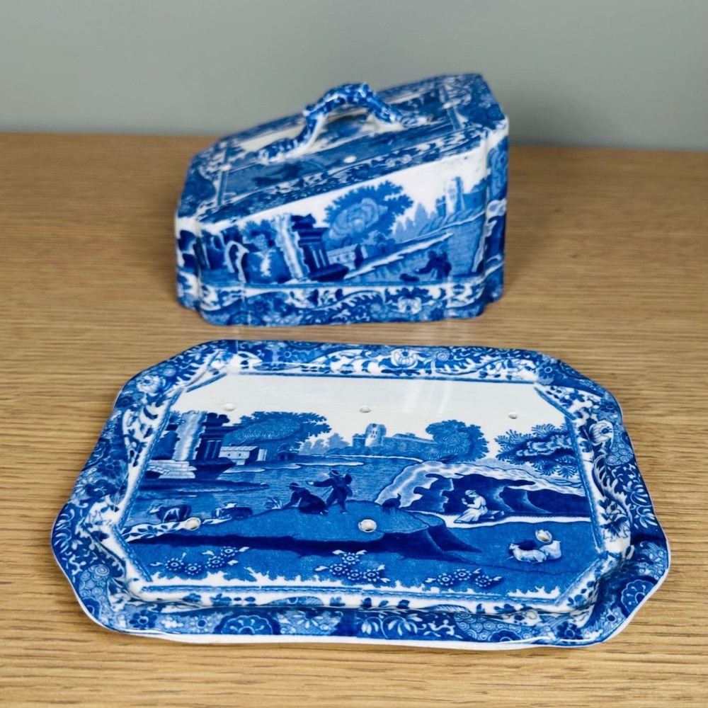 Vintage c1930 Copeland Spode Blue Italian Hygienic Cheese Dish Keeper England - Picture 3 of 16
